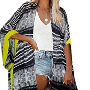 Moss Rose Women's OSFM Black Boho 100% Viscose Breathable Beach Cover-Up Resort